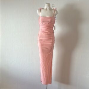 FINAL! NWT! Good American Pink Ruched Maxi Dress Sleeveless Spaghetti Strap
